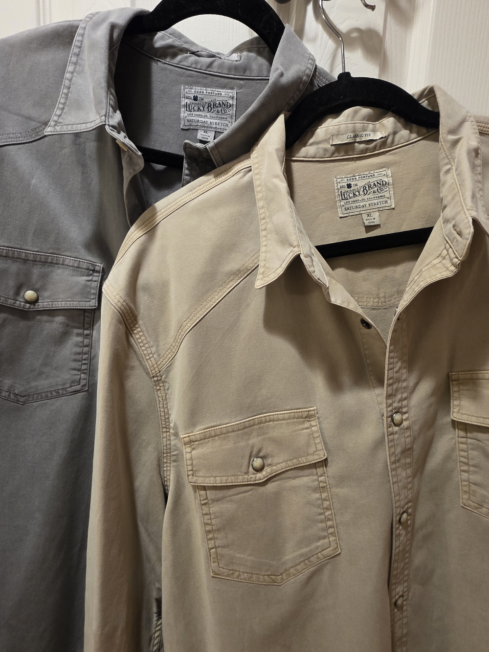 Lucky Brand Pearly Snap Button-Front Western Shirt Beige & Gray Bundle XL